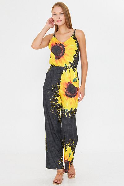 armonika Women's Yellow Front Back V Strap Elastic Waist Pocket Jumpsuit Arm-25Y001035
