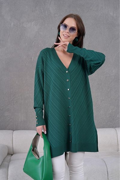 FLEX FASHION Women's Trend Thin Textured V-Neck 85 cm Pocketless Popular Long Cardigan (Green)