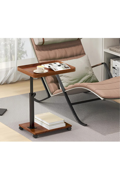 Herum Mobile coffee table, 2 MDF tops, adjustable height, Herum, Brown/Black, 40 x 30 x 45-80 cm