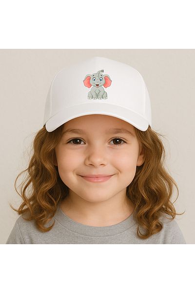 sielta Cute Pink Elephant Printed White Girl's Sports Hat Cap