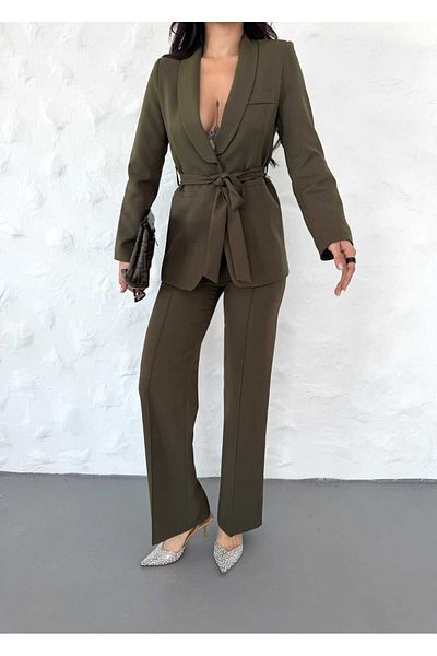 Moda İkra Button Detailed Belted Jacket Trousers Suit