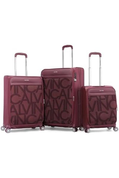 Calvin Klein Gabriana Luggage Sets 3 Piece Lightweight Spinner Suitcase with TSA Lock (Crushed Berry