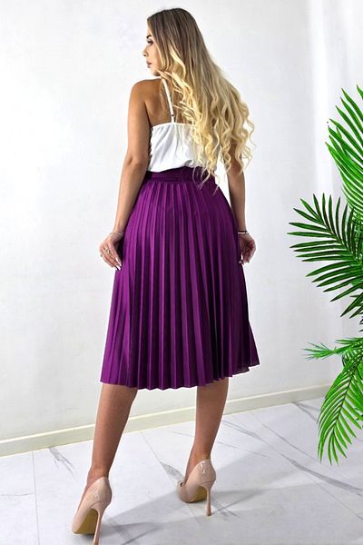 FashionForYou Carmen pleated skirt and matching belt included, PURPLE, Size S/M