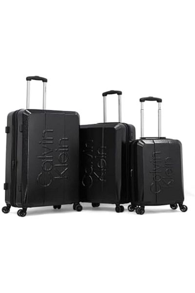Calvin Klein Overlay Luggage Lightweight Spinner Suitcase with TSA Lock (Black, Set of 3)
