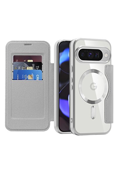 SKYDDAR INNOVATION Case for Google Pixel 10 / 10 Pro, SmartMag Book, Magsafe, RFiD, Card Holder, sticker set, Gray