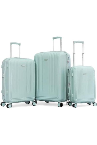 Calvin Klein Sustain Luggage Lightweight Spinner Wheel Suitcase with TSA Lock (PALE BLUE, Set of 3)