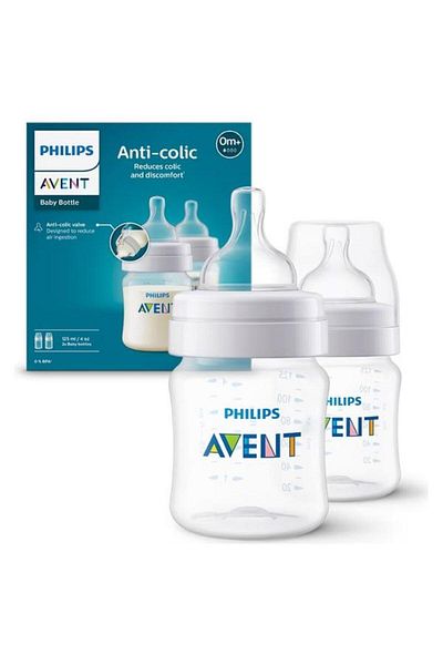 Philips Avent Set 2 biberoane anticolici Philips Avent SCY100/02, 125 ml, +0 luni, 2 buc, fără BPA (Alb/Trandafir)