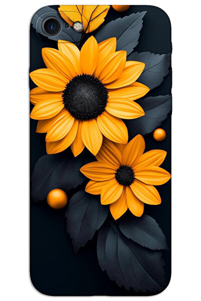 iPhone 8 Kılıf HD Desen Baskılı Arka Kapak - Siyah Çiçek