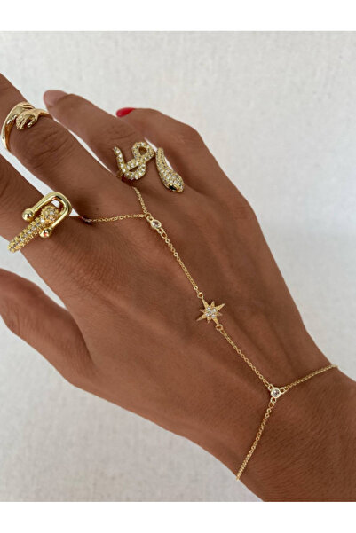 Ervalina Özel Seri Zirkon Taşlı Kutup Yıldız Tasarım Şahmeran Gold Renk