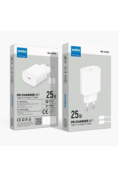 Powermaster Weko WK-27878 Note10 Beyaz 25 Watt Şarj Başlık Adaptörü + Type-C To Type-C Kablo