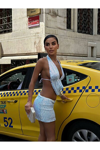 Friday Mood Women's Sequin Design Skirt Bustier Suit