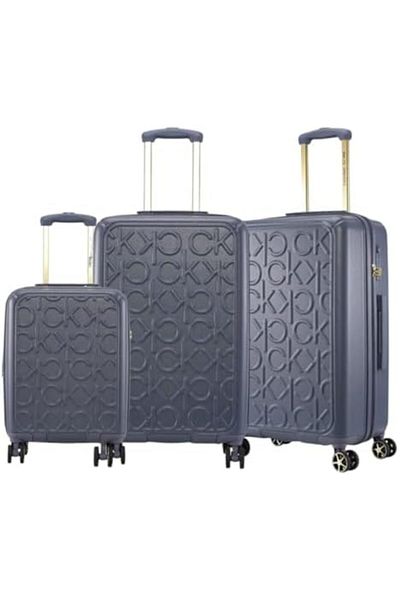 Calvin Klein Big Monogram Luggage Sets 3 Piece Lightweight Spinner Suitcase with TSA Lock (DENIM, Se