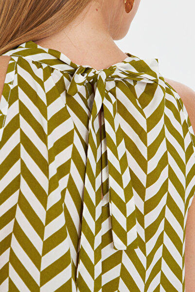 armonika Kadın Haki Boyundan Bağlamalı Etek Ucu Fırfırlı Mini Elbise ARM-25Y001097