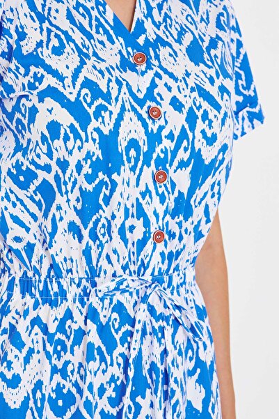 armonika Rochie cămașă cu mânecă scurtă cu model elastic în talie Saks pentru femei ARM-23Y001079