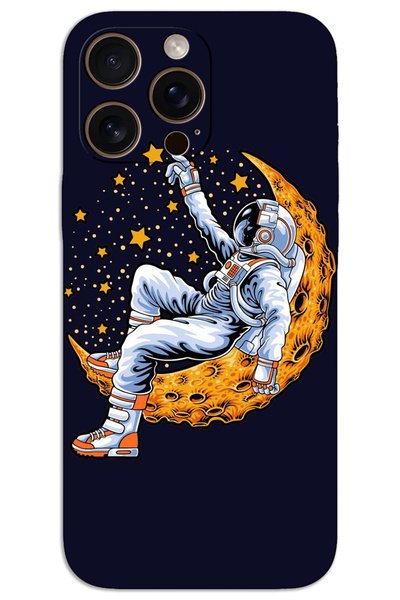 MRCİLETİSİM غطاء خلفي مطبوع بنمط HD لهاتف iPhone 16 Pro - Astronaut Moon