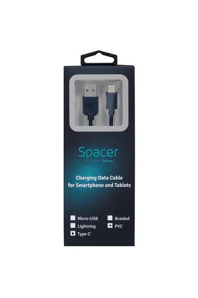 Spacer Distanțier cablu de date, USB 2.0 (T) la Tip-C (T), PVC 2.1A, 1.8m, Negru