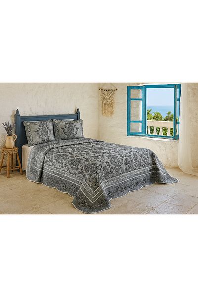 Evimcim Double Bedspread Set 250X260 cm Soft Texture with 2 Pillowcases Modern Design