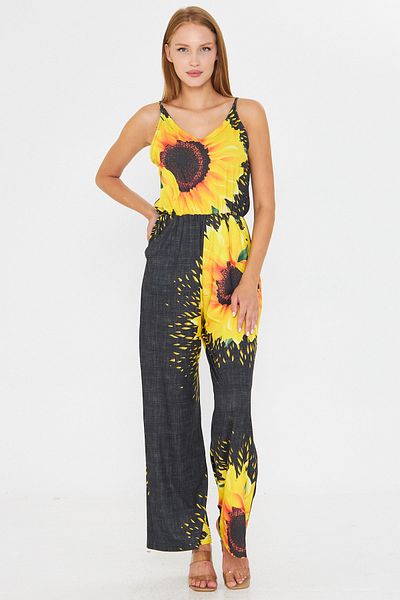 armonika Women's Yellow Front Back V Strap Elastic Waist Pocket Jumpsuit Arm-25Y001035