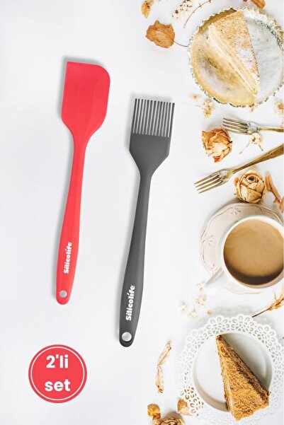Silicolife Spatula ve Fırça Seti, Isıya Dayanıklı Yanmaz Yapışmaz Silikon Spatula ve Yumurta Fırçası Set Renkli
