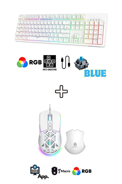 ATAsoft ELEKTRONİK Since 2021 Siyah Beyaz RGB Gaming Mekanik Makrolu Kablolu ...