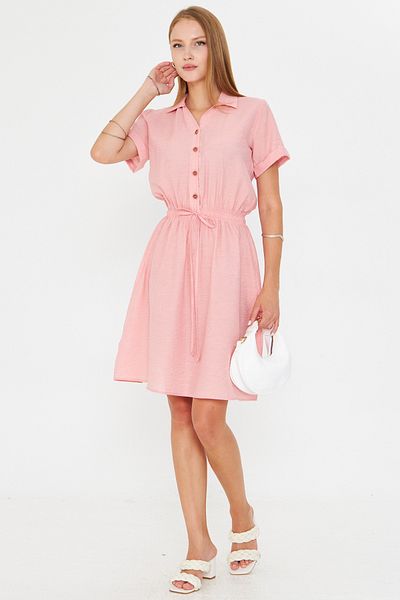 armonika Women's Powder Elastic Waist Short Sleeve Shirt Dress Arm-23Y001035