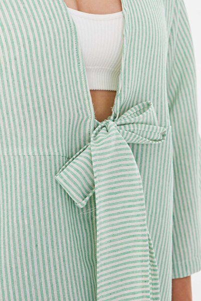 armonika Γυναικείο πουκάμισο κιμονό με πράσινο ριγέ μπροστινό δέσιμο ARM-25Y001085