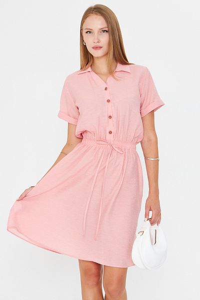 armonika Women's Powder Elastic Waist Short Sleeve Shirt Dress Arm-23Y001035