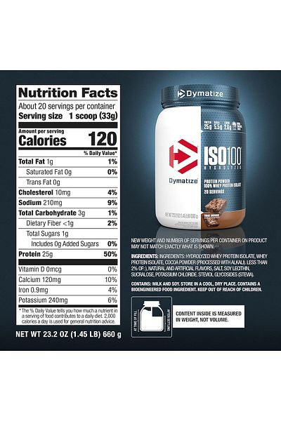 Dymatize ISO 100 Hydrolyzed Protein Powder (1.45 LB) Fudge Brownie, 100% Whey Isolate Protein