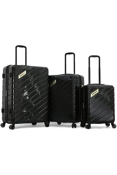 Dkny Bias HS Luggage Lightweight Spinner Suitcase with TSA Lock (BLACK, 3-SET)
