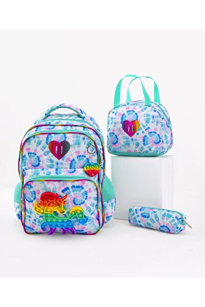 Fab N Funky Unicorn Themed Backpack with Lunch Bag with Pencil Pouch, 5 Years+, Blue - 18 Inches