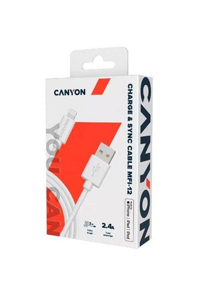 CANYON Cablu de date MFI-12, USB - Lightning, 2m (Alb)