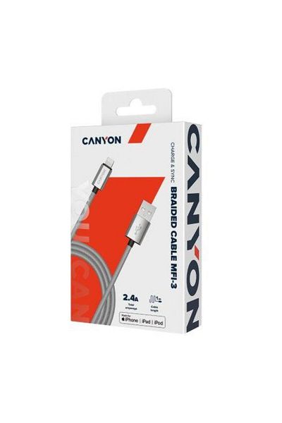CANYON Cablu de date MFI-3, USB - Lightning, 1 m (Gri închis)