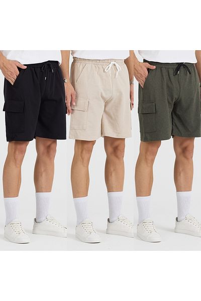 pandy Unisex 3-Piece Cargo Pocket Fit Shorts