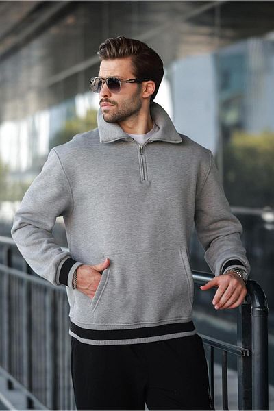 Madmext Grimelanj Zippered Stand Collar Kangaroo Pocket Men's Sweatshirt E7159