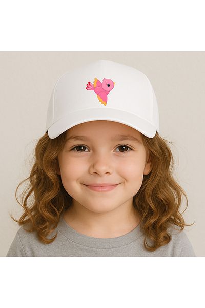 sielta Pink Bird Printed White Girl's Sports Hat Cap
