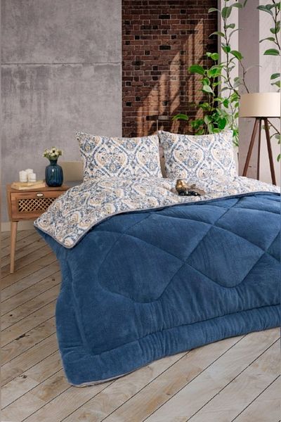 Sudemhome Double-Sided Luxury Welsoft Elite Quilt Soft Fleece Quilt and Pillowcase Aksu Indigo
