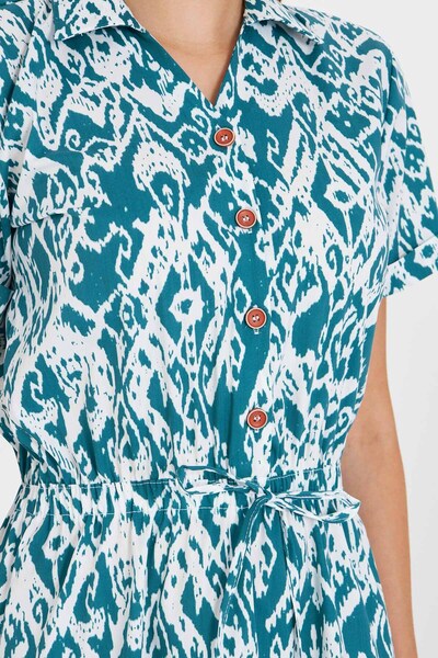 armonika Women's Emerald Elastic Waist Patterned Short Sleeve Shirt Dress Arm-23Y001079