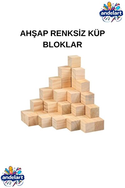 andelart Renksiz Boyanabilir Ahşap Küpler Çocuk için 10X8 Boyutunda