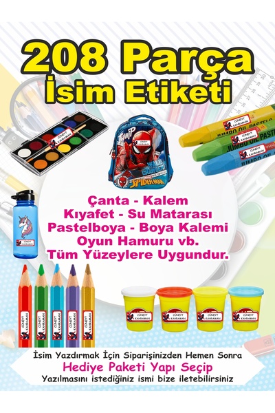 LİPYOS Okul Etiketi Kalem Defter Etiketi Kişiye Özel İsim Yazılabilen Etiket 208 Parça