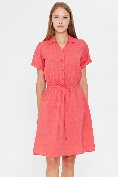armonika Women's Pomegranate Flower Elastic Waist Short Sleeve Shirt Dress Arm-23Y001035