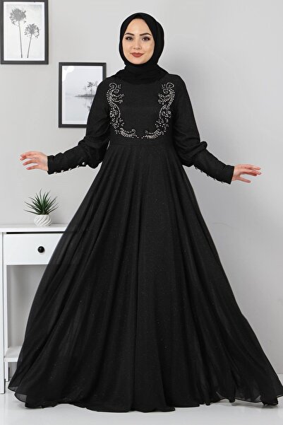 Missvalle Βραδινό φόρεμα με λεπτομέρεια δαντέλας μαύρο 10755