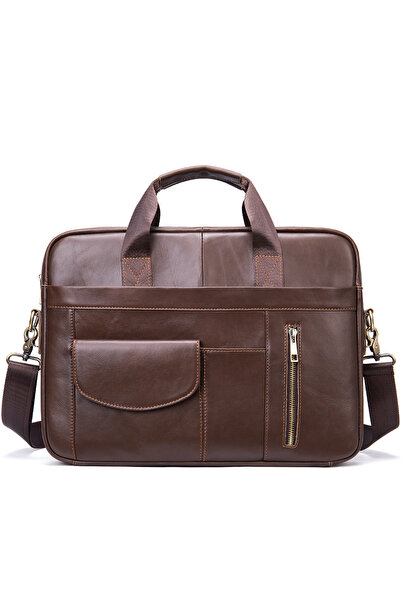 PFY Servietă bărbătească, Carlos GT1316, piele naturală, maro închis