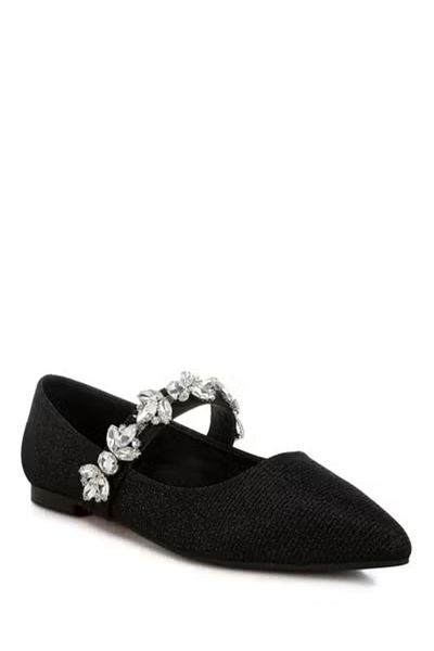 london Rag Women Diamante Brooch Glitter Ballerinas in Black
