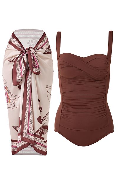 Paragon Set of 2 Gathered Draped Swimsuit Pareo with Breast Pad, Adjustable Strap, Stylish and Slimming Effect