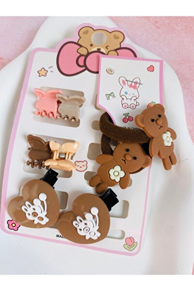 RENGARENK Ayıcık Modelli 2 Lastik Toka + 2 Pens Toka + 4 Mandal Toka Seti