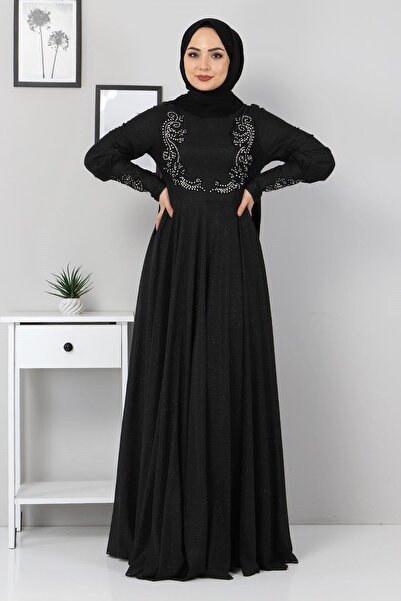 Missvalle Βραδινό φόρεμα με λεπτομέρεια δαντέλας μαύρο 10755