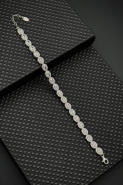 FRNCH 925 Ayar Gümüş Beyaz Zirkon Taşlı Gümüş Renkli Kadın Bileklik FRJ12626-...