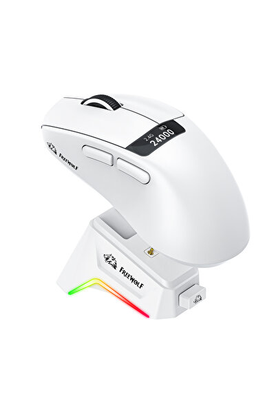 FreeWolf A7 Üç Mod Kablosuz Fare Hafif PAW3311 Oyun BT Ekran Fare RGB Şarj Standı Fare ile
