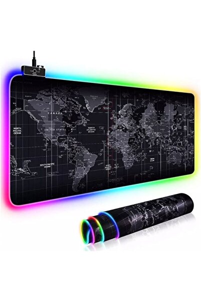 ATAsoft 90x40 Rgb Dünya Desenli Mouse Pad Led Işıklı Su Geçirmez Dünya Desen ...