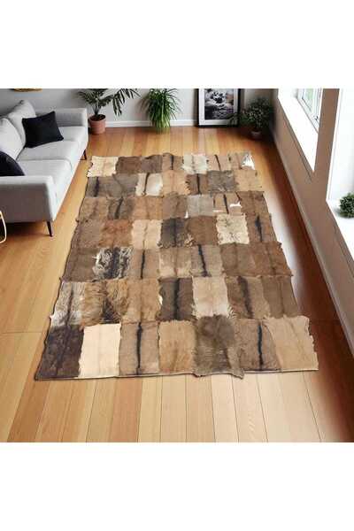 deco marié Açık Kahverengi El Yapımı Oğlak Derisi Patchwork Halı, Modern Ev D...